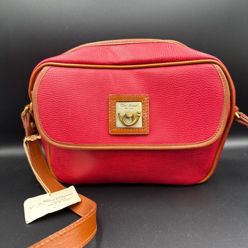 Vintage Flavi Vismano Embossed Leather Crossbody Bag, Italian Designer Red Purse
